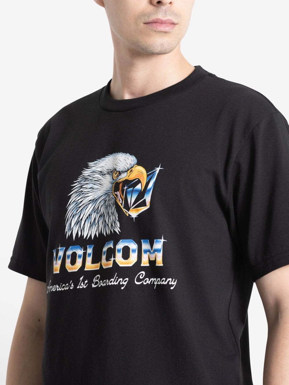 Volcom T Shirt Mens Medium Black First Boarding Co. American Steel NEW